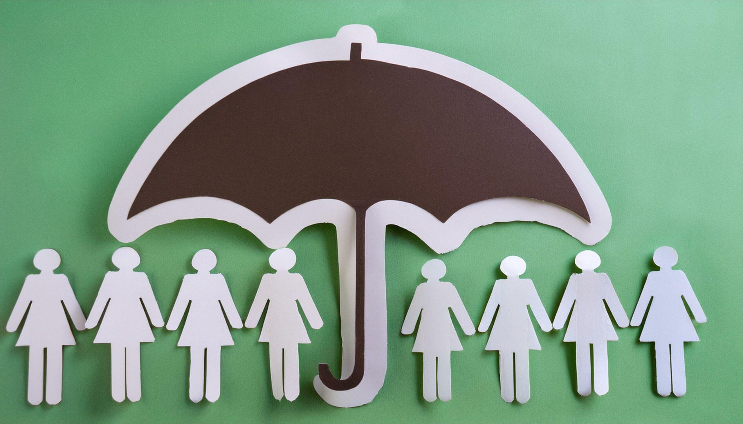 Symbolgrafik mit Schirm ueber Menschengruppe – Pflegedienst Muenster als Teil eines tragenden Netzwerks fuer Betreuung und Entlastung