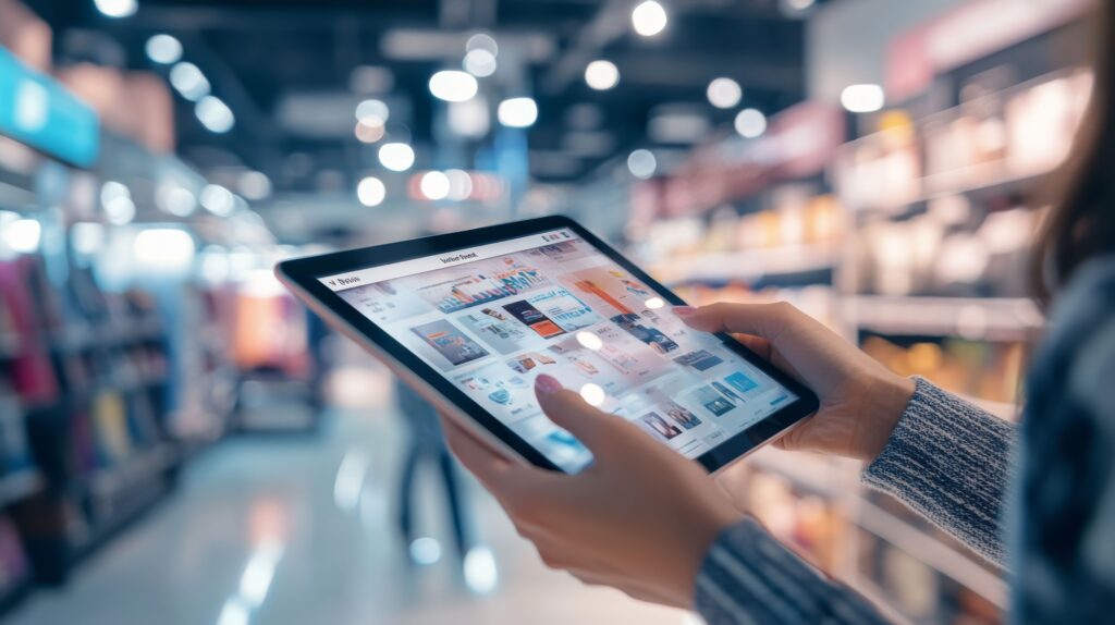 Person vergleicht Amazon Produktfotos beim Online-Shopping auf einem Tablet