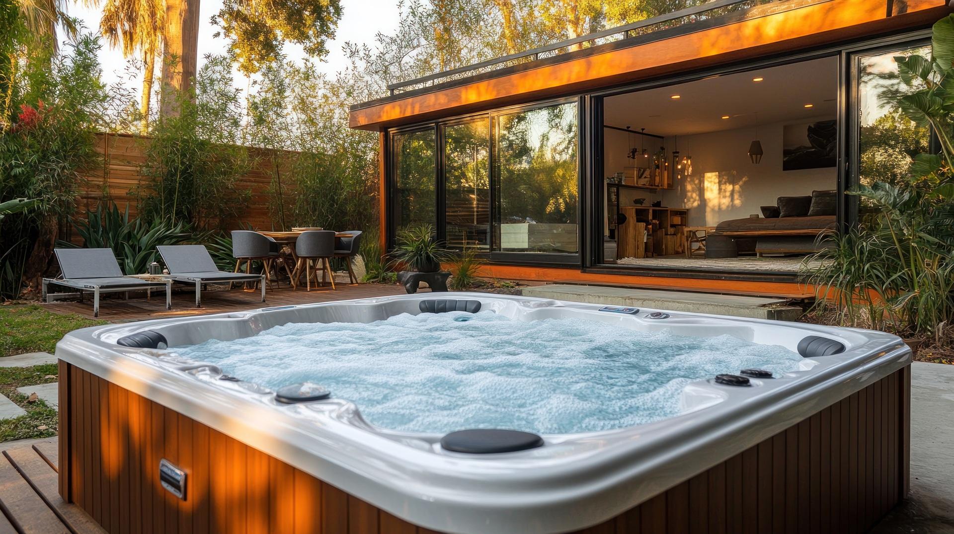 Outdoor Whirlpool mit Terrasse | Mülltonnenbox 3er